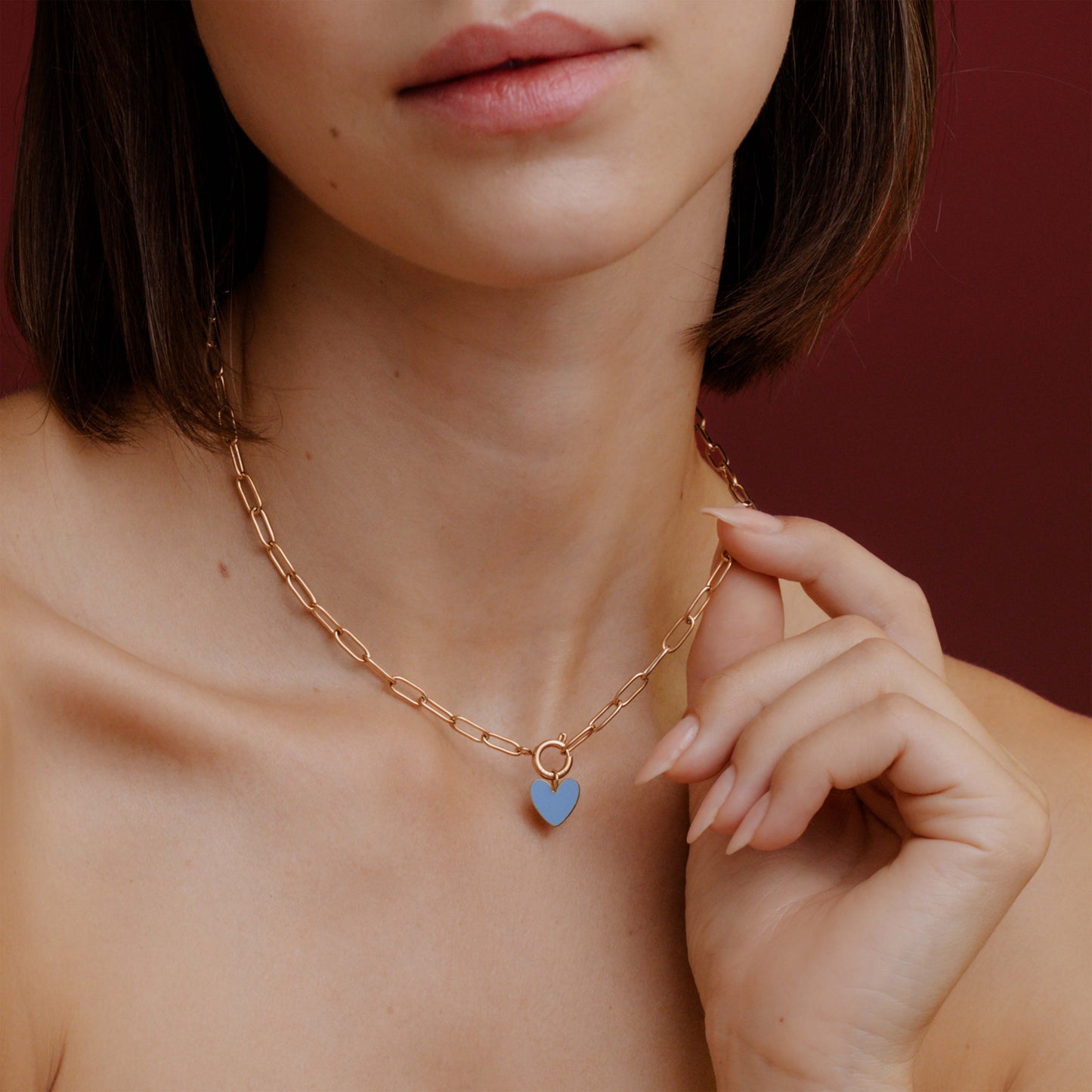 Blue Heart Oval Links Necklace Set Roségold