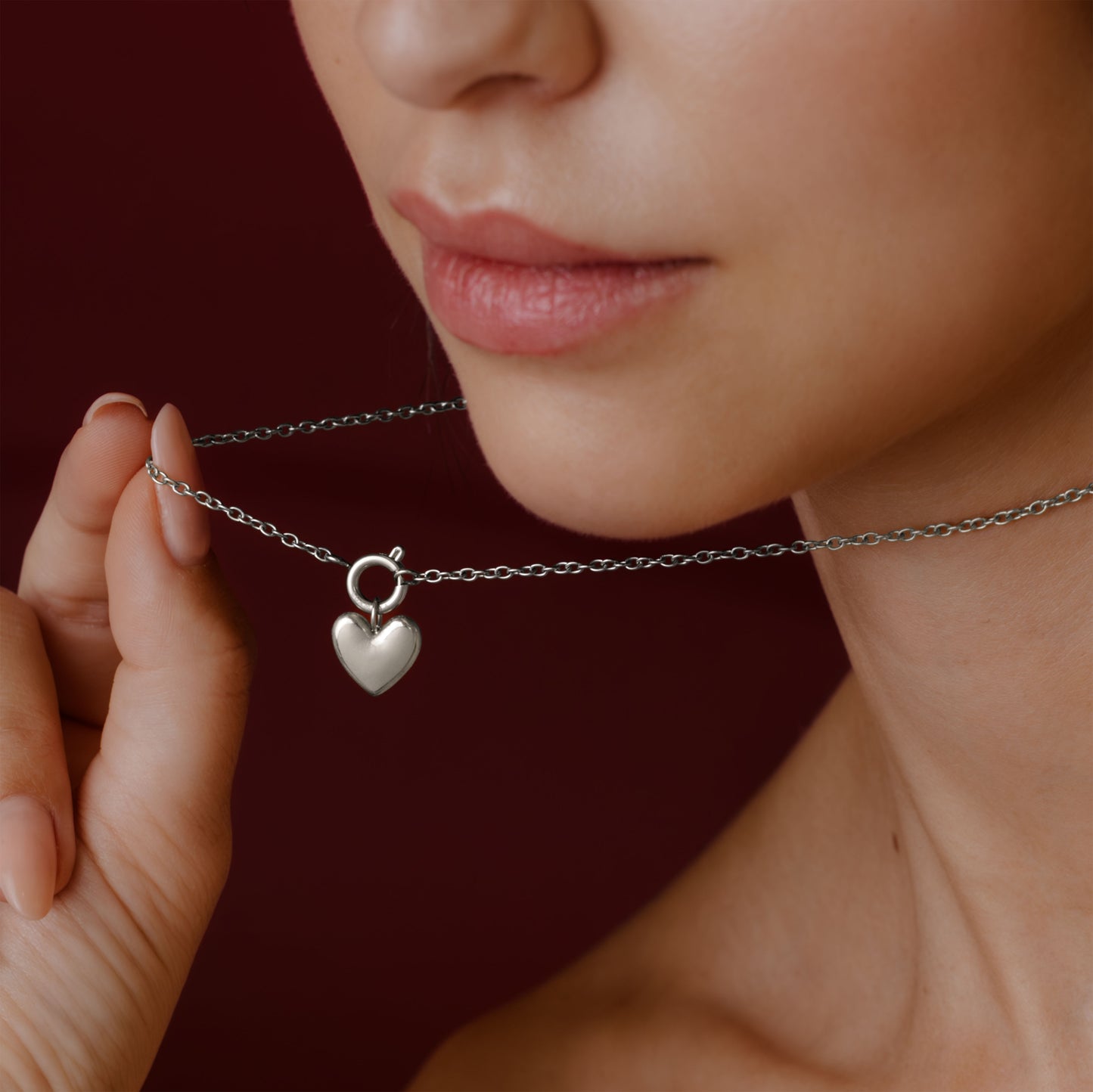 Lovely Heart Classic Chain Necklace Set Silber