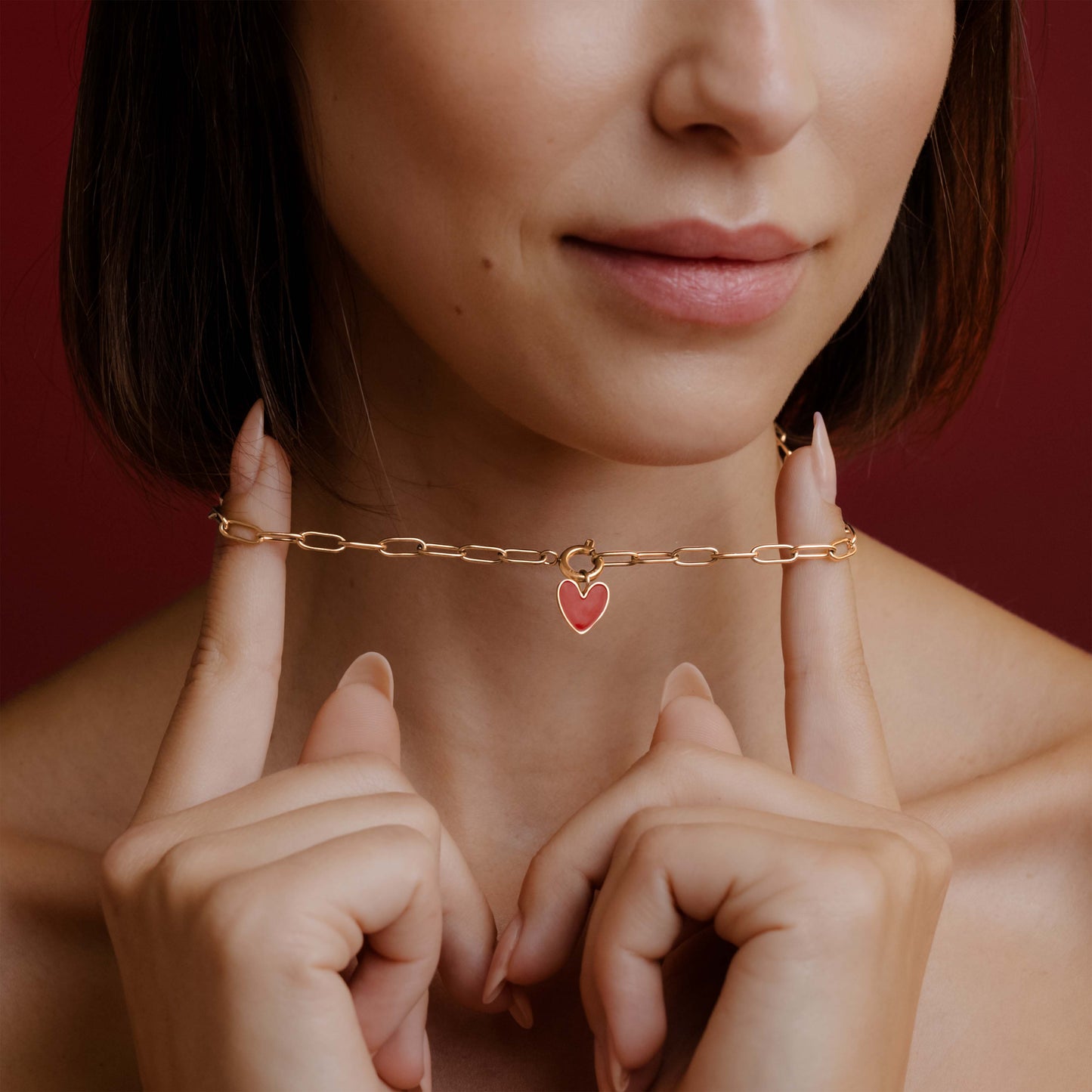 Red Heart Oval Links Necklace Set Roségold
