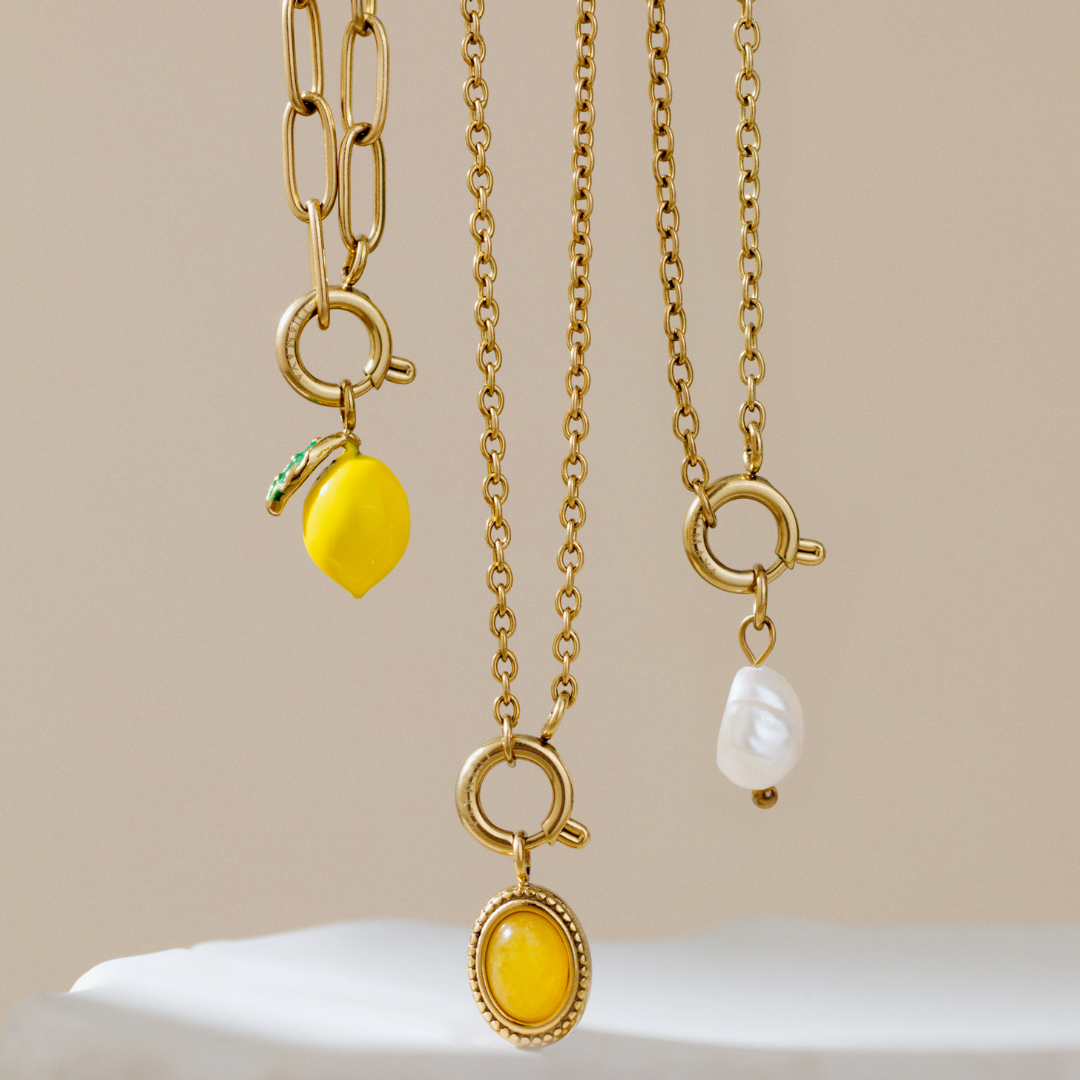 Lemony Oval Links Necklace Set Gold