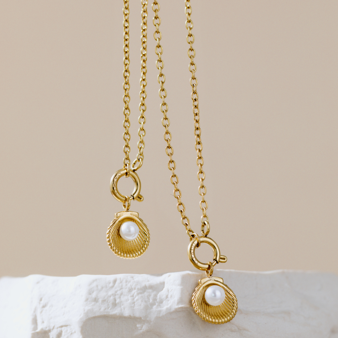 Pearly Shell Classic Chain Necklace Set Silber
