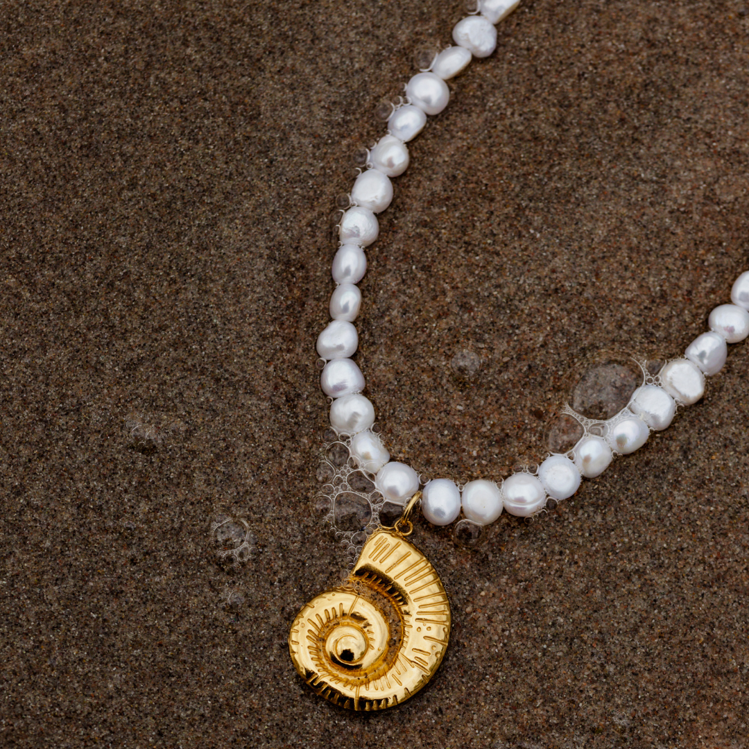 Ammonite Pearl Necklace Silber