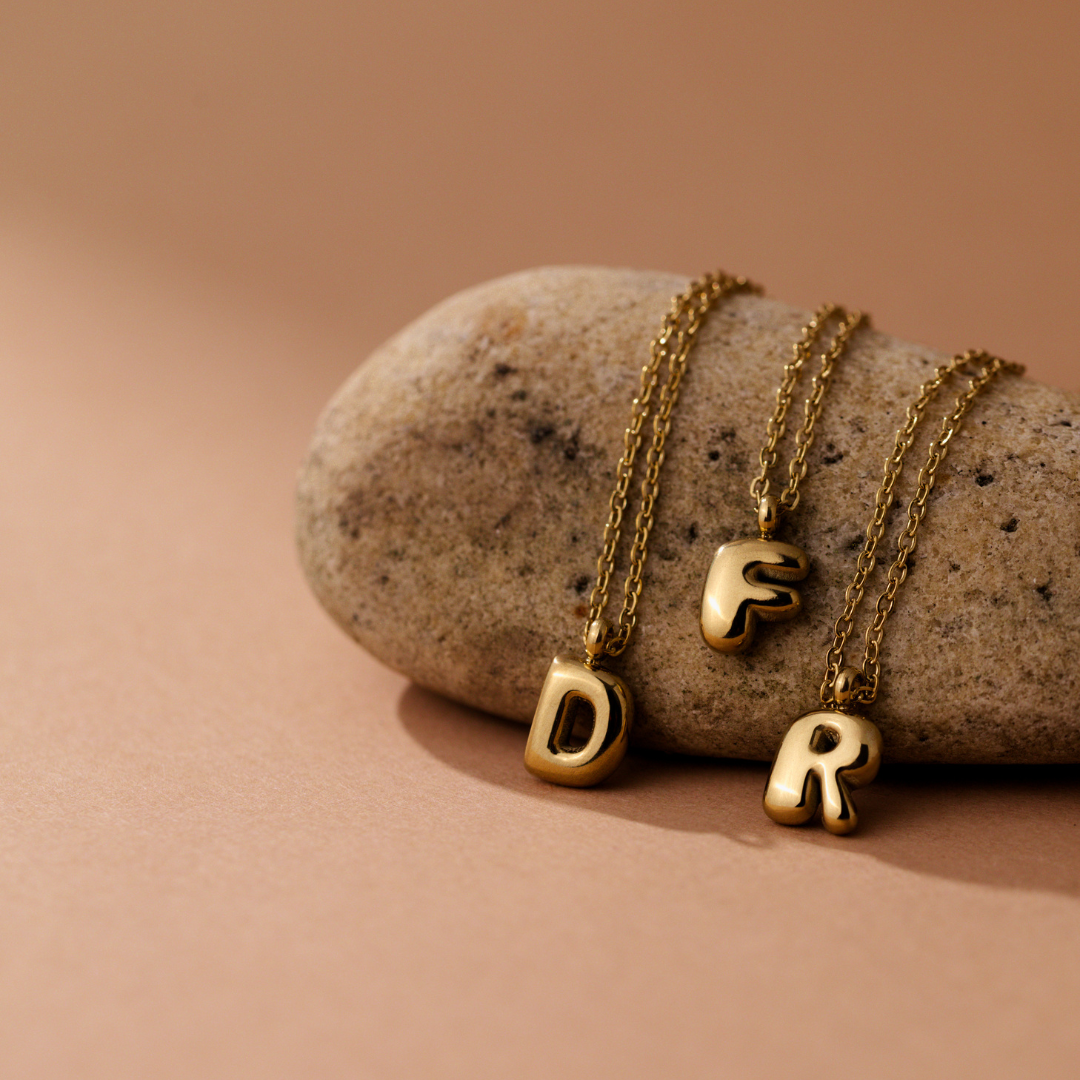 Bubble Letter Necklace Gold