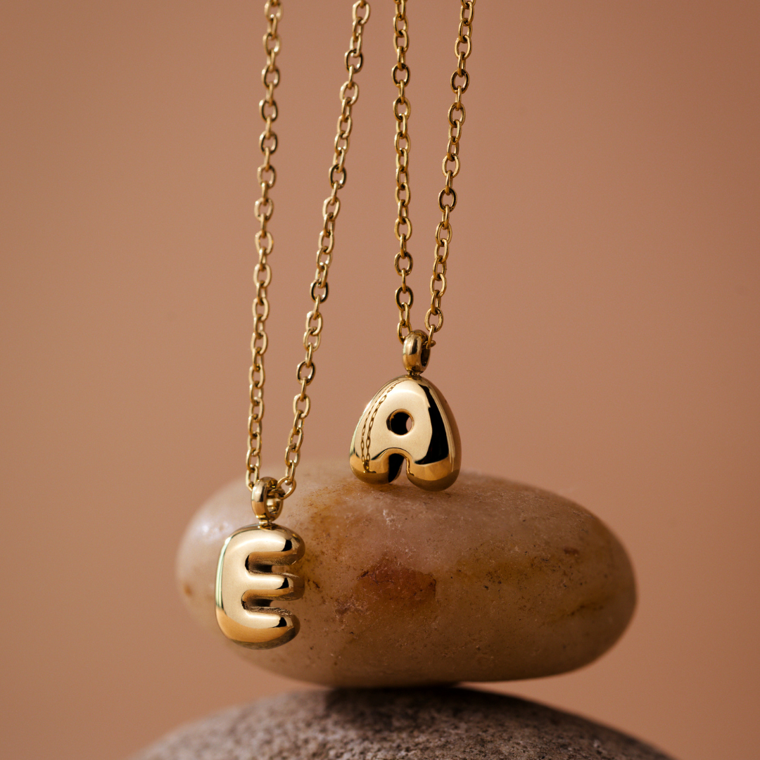 Bubble Letter Necklace Gold