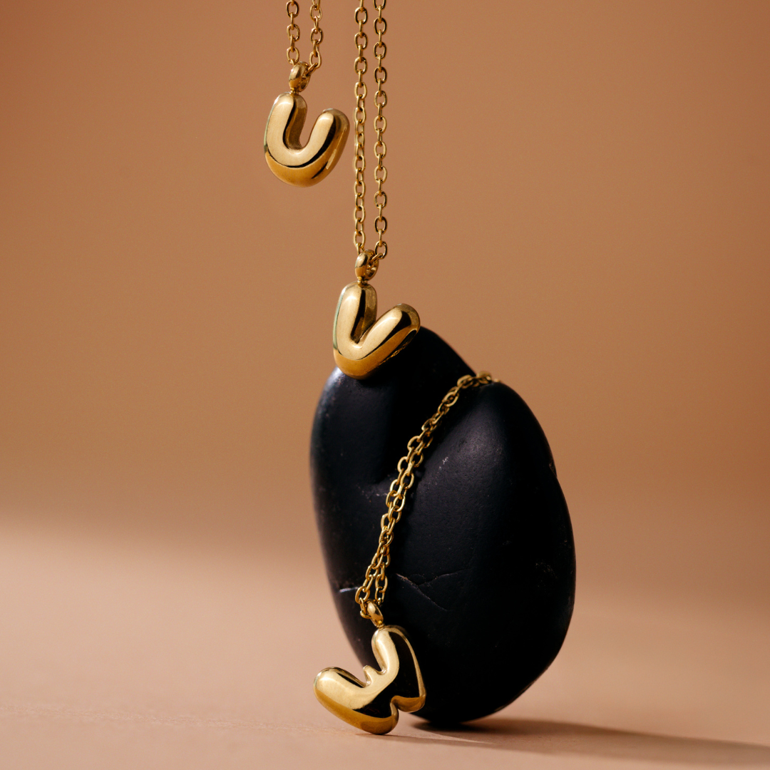 Bubble Letter Necklace Gold