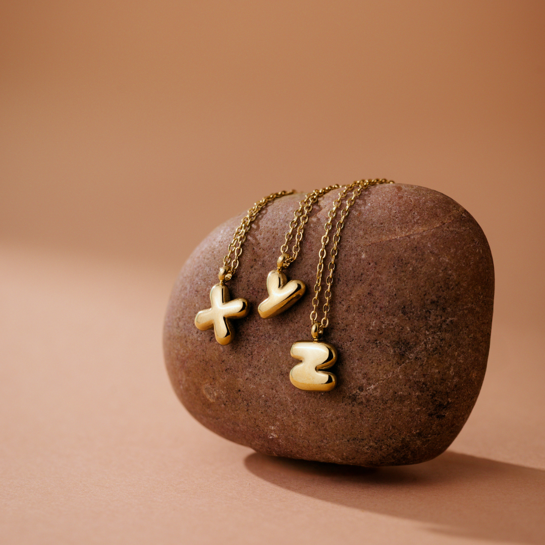 Bubble Letter Necklace Gold