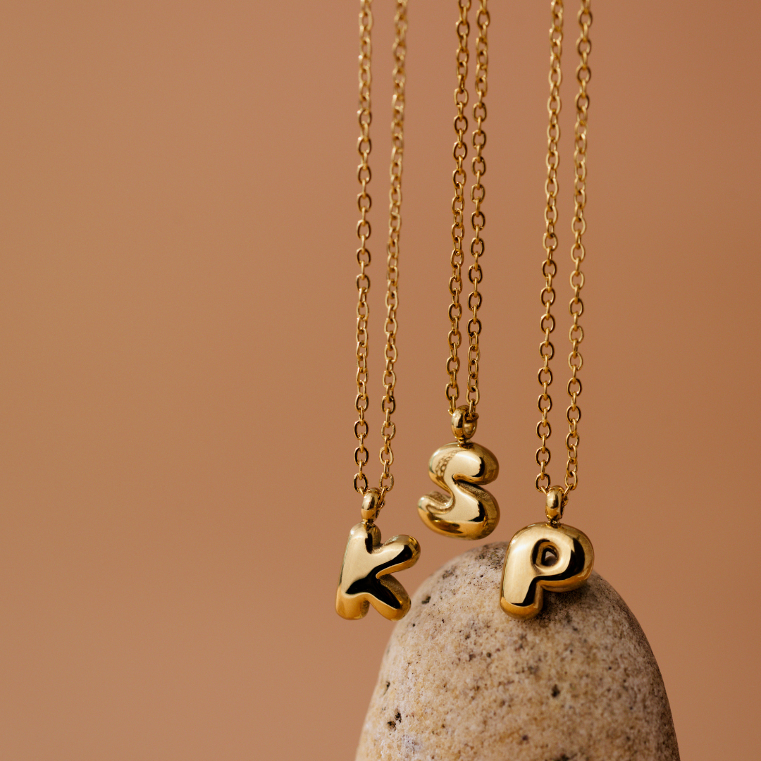 Bubble Letter Necklace Gold
