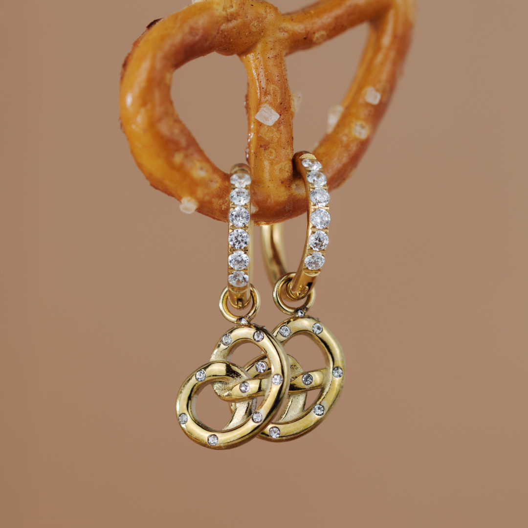 Bedazzled Pretzel Glimmer Hoop Set Small Gold