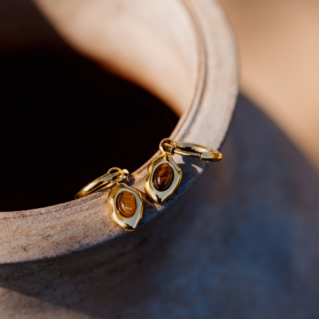 Tiger's Eye Hoop Set Small Gold