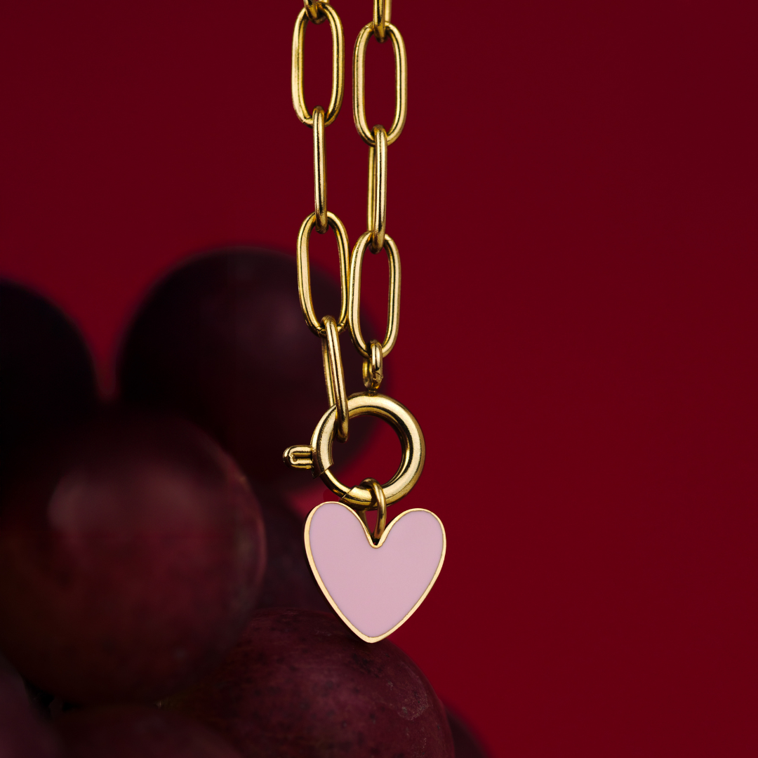 Pink Heart Oval Links Necklace Set Silber