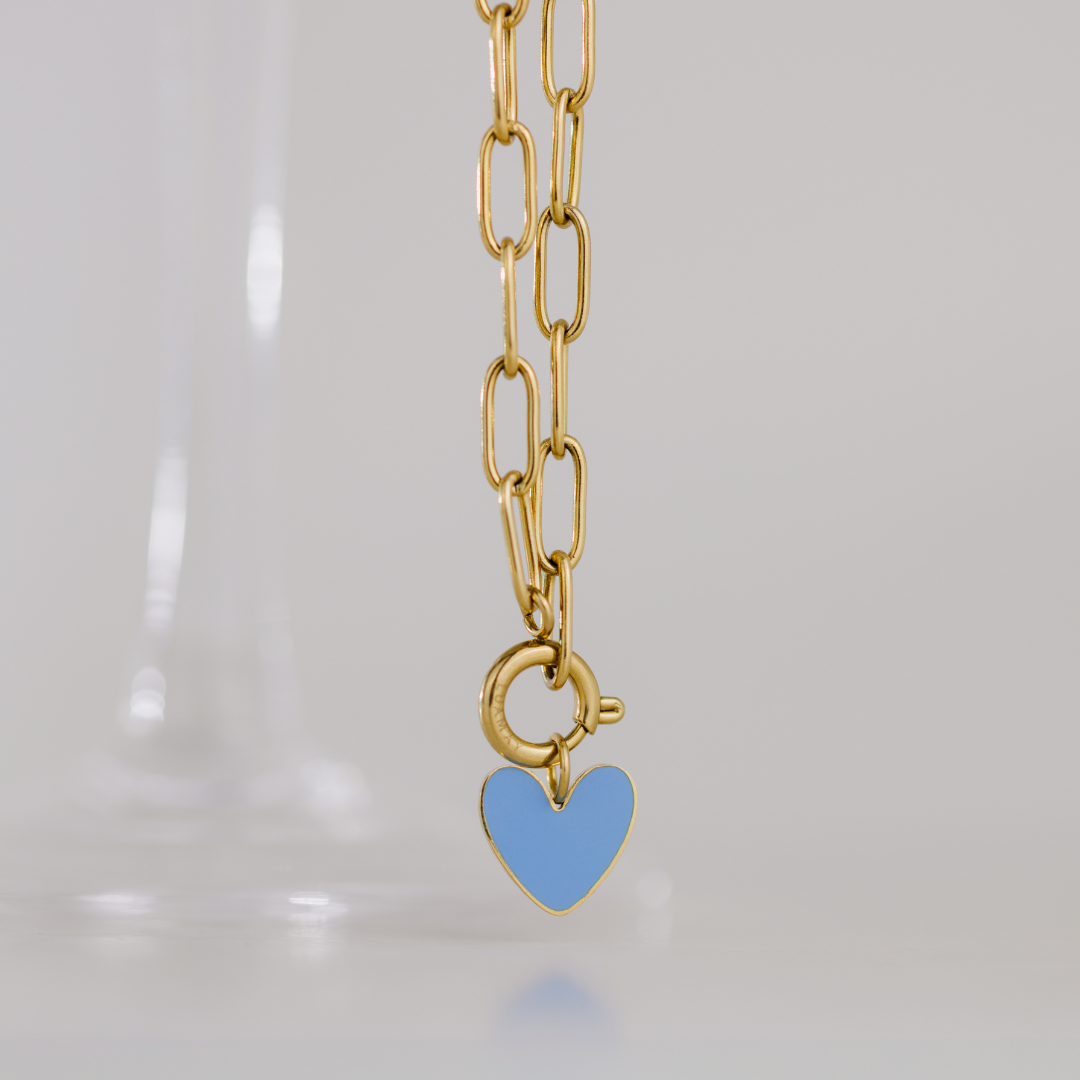 Blue Heart Oval Links Necklace Set Silber