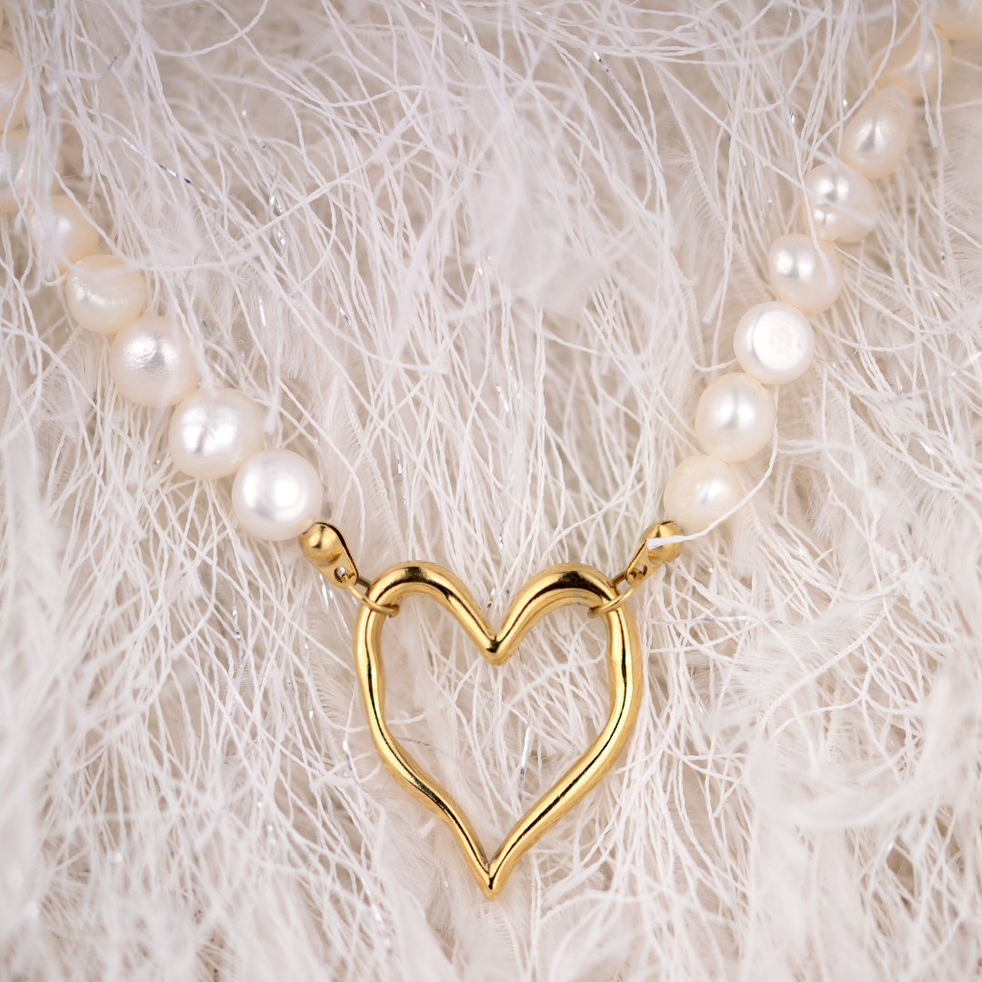 Melting Heart Pearl Necklace Silber