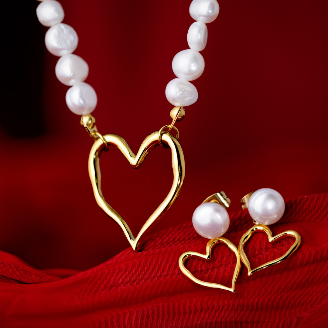 Melting Heart Pearl Necklace Silber
