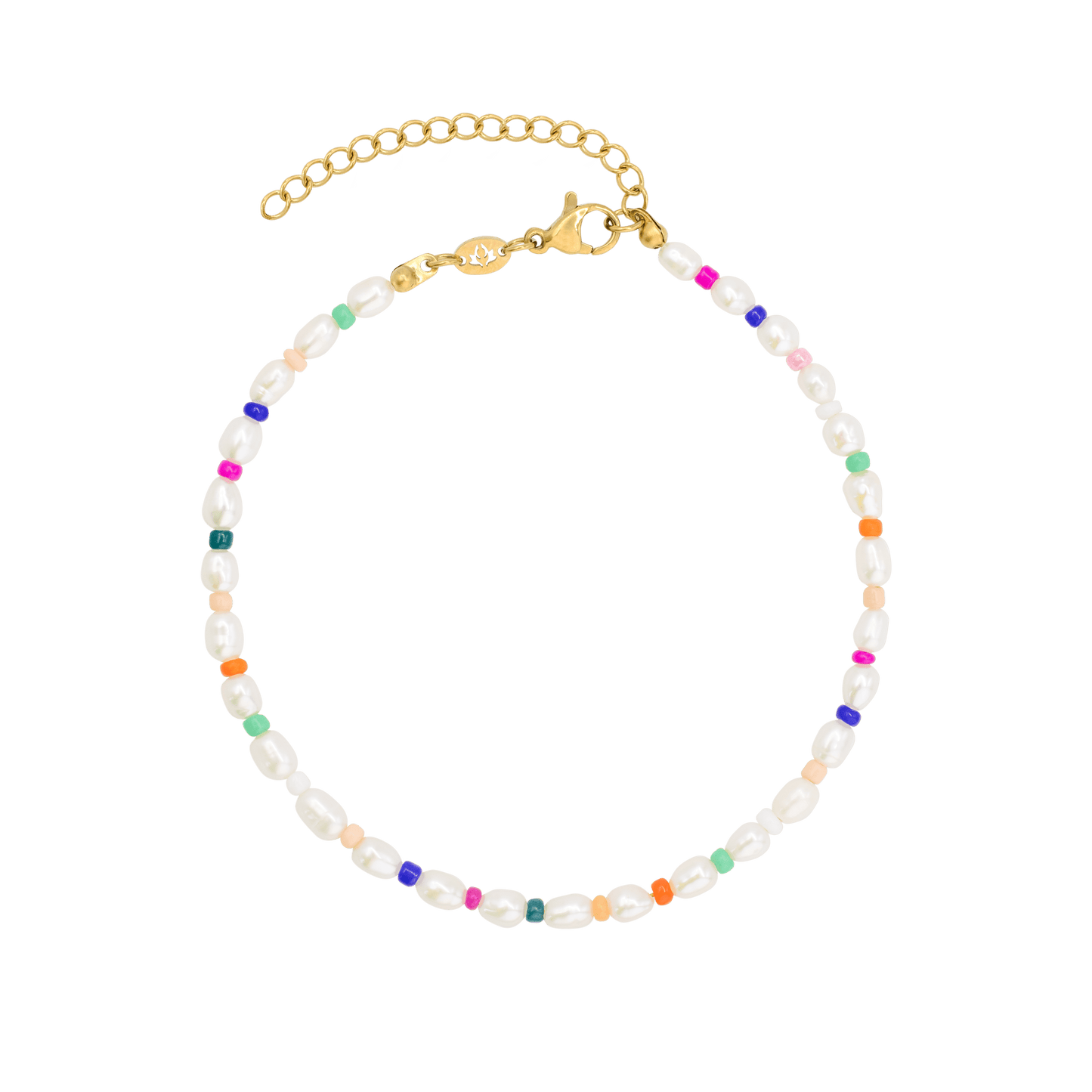 Rainbow Pearl Anklet Gold