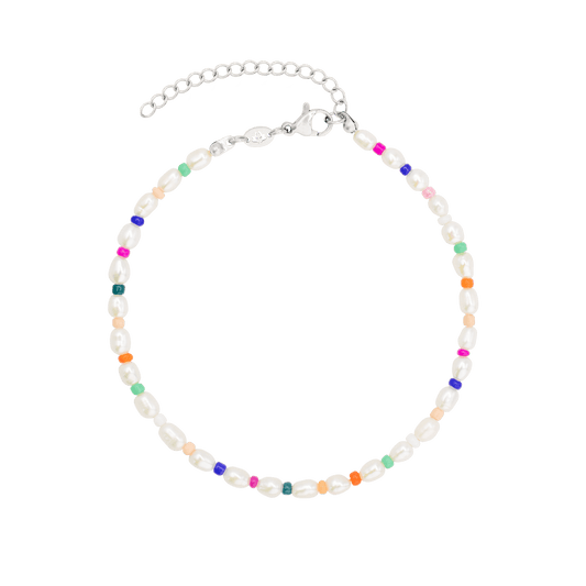 Rainbow Pearl Anklet Silber