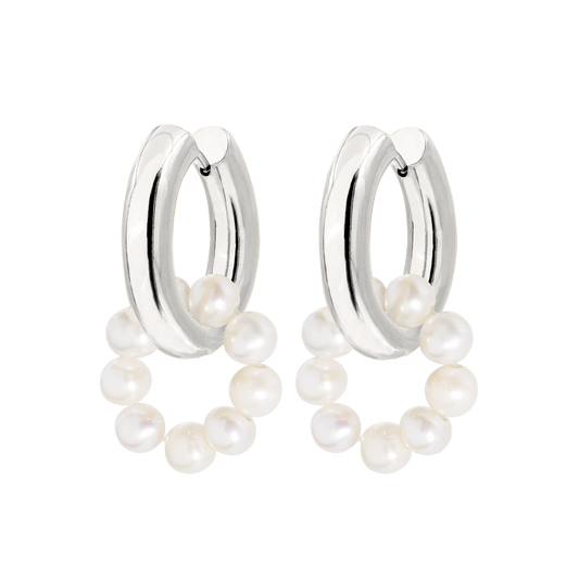 Pearly Donut Hoop Set Silber