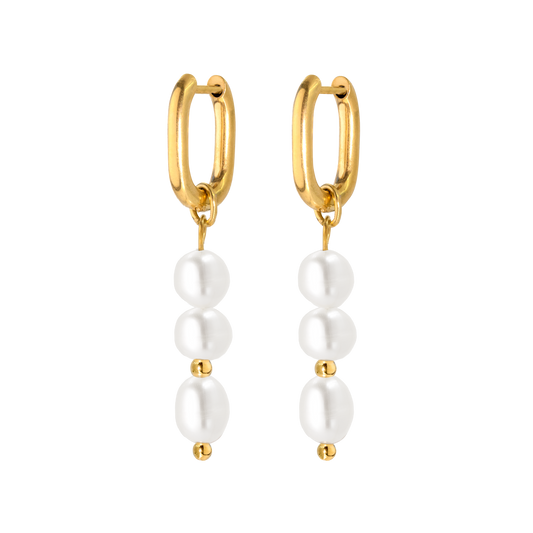 Triple Pearl Hoop Set Gold