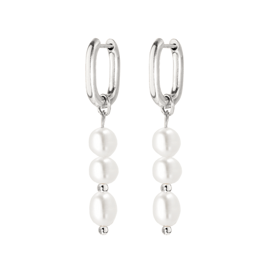Triple Pearl Hoop Set Silber