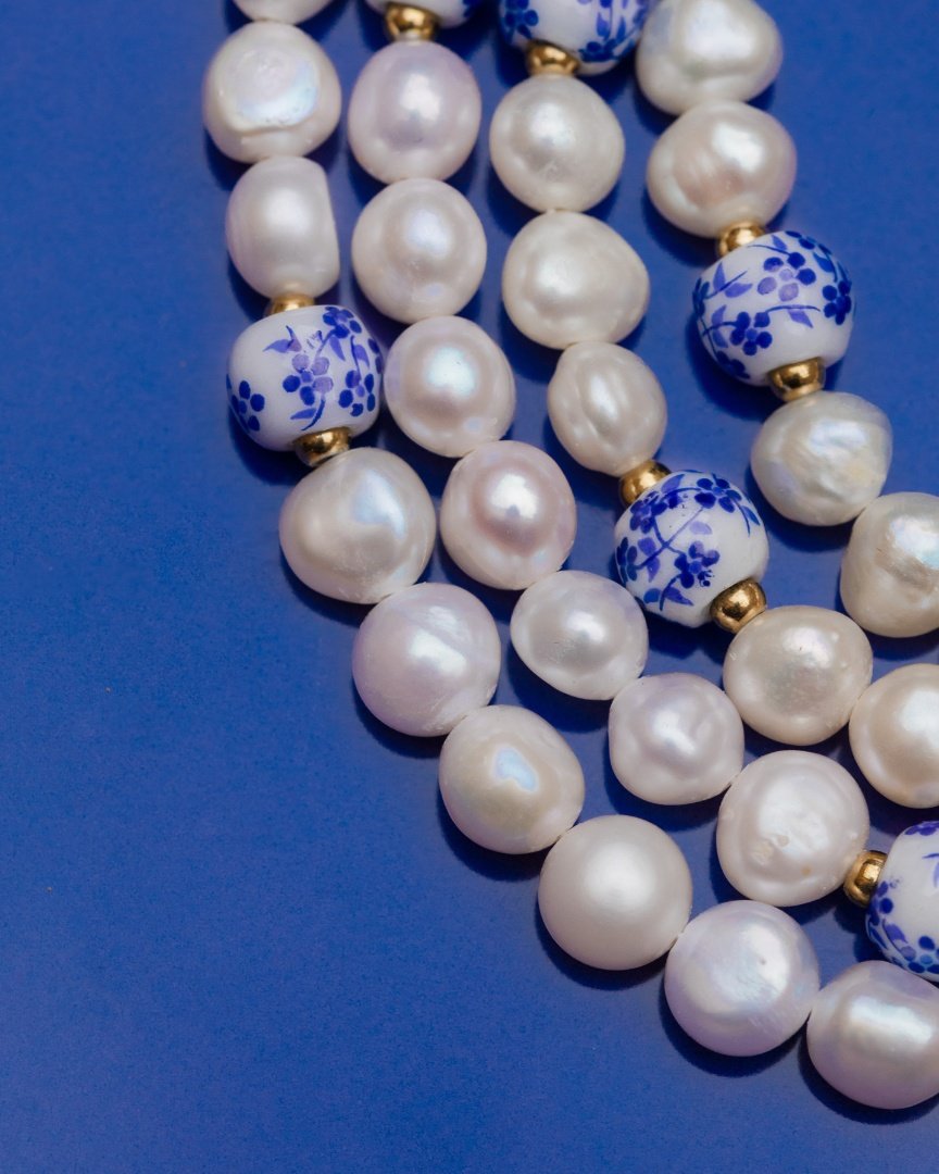 Flower Tile Pearl Bracelet Silber