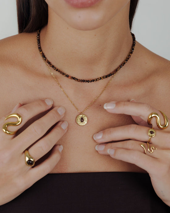 Tiger's Eye Bead Necklace Gold