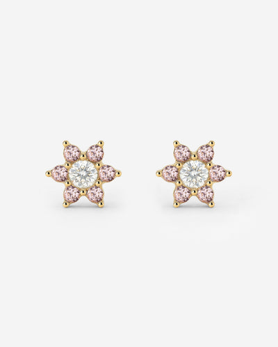 Sparkling Pink Petal Studs Gold
