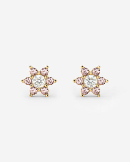 Sparkling Pink Petal Studs Gold
