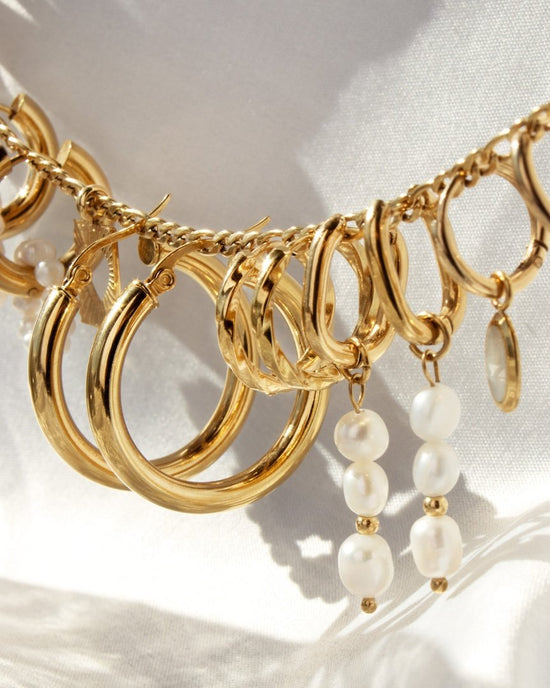 Triple Pearl Hoop Set Gold