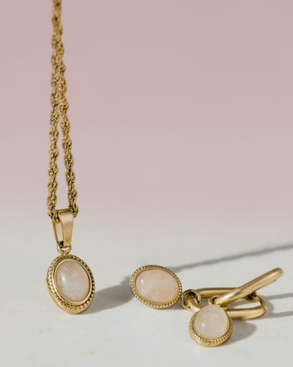 Blush Quartz Oval Hoop Set Baby Roségold