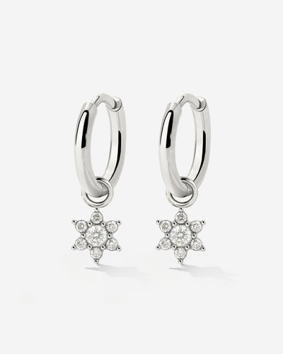 White Petal Hoop Set Small Silber