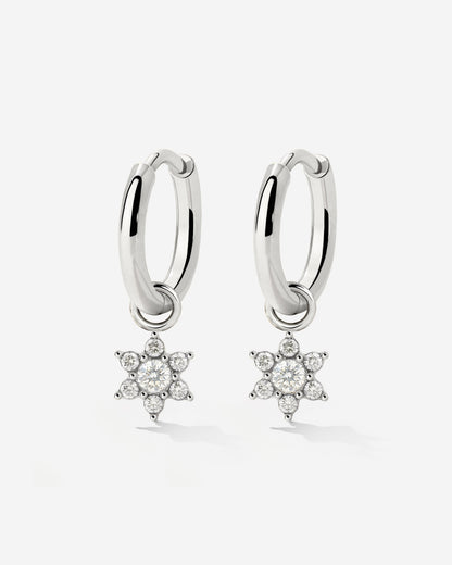 White Petal Hoop Set Small Silber