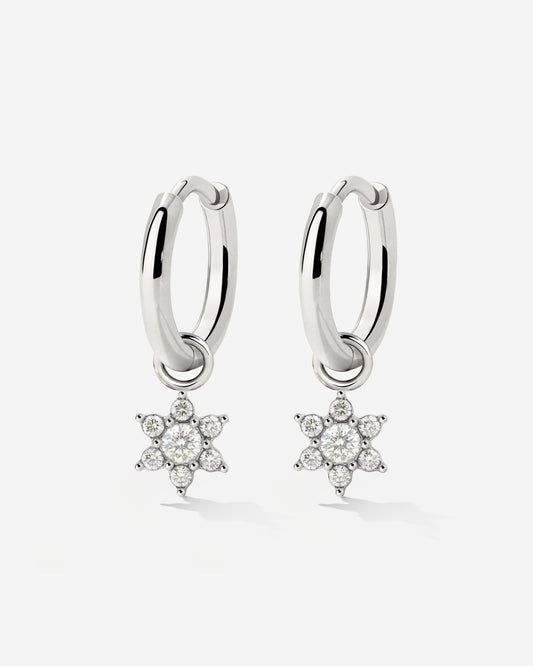 White Petal Hoop Set Small Silber