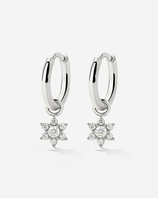 White Petal Hoop Set Small Silber