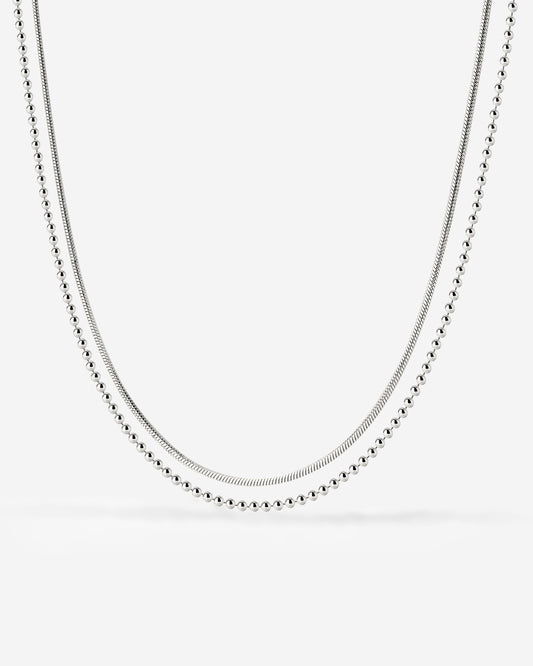 Duo Beads Necklace Silber