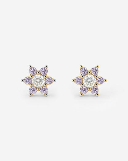 Sparkling Purple Petal Studs Gold
