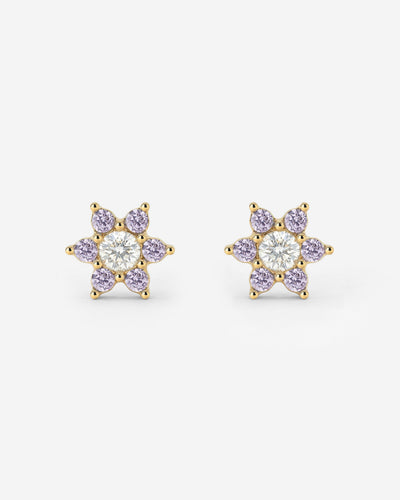 Sparkling Purple Petal Studs Gold