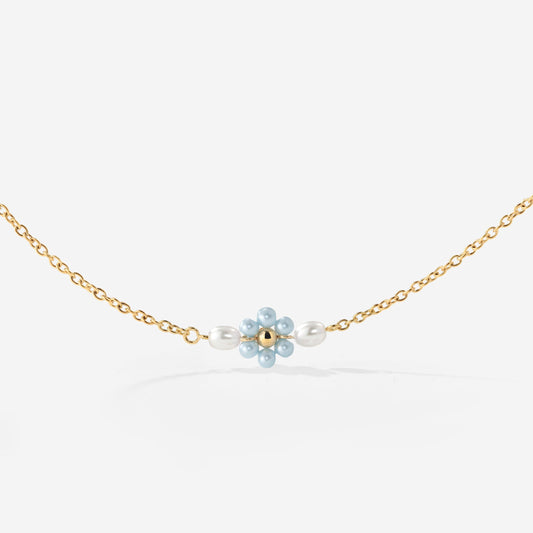 Forever Blue Daisy Necklace Gold