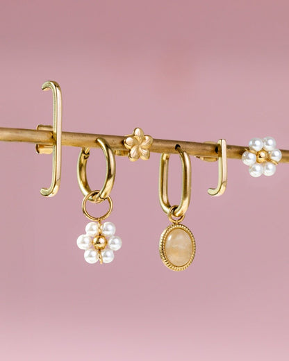 Blush Quartz Oval Hoop Set Baby Silber