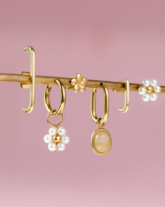 Blush Quartz Oval Hoop Set Baby Silber