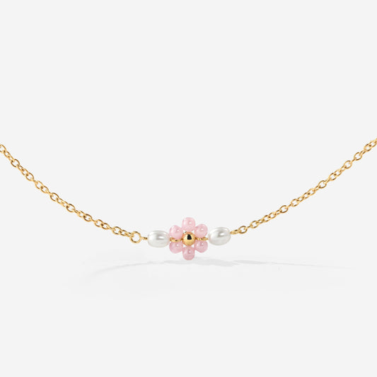 Pretty Pink Daisy Necklace Gold