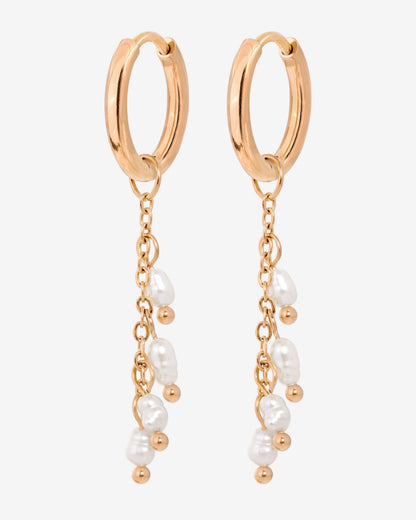 Pearl Chain Hoop Set Small Roségold