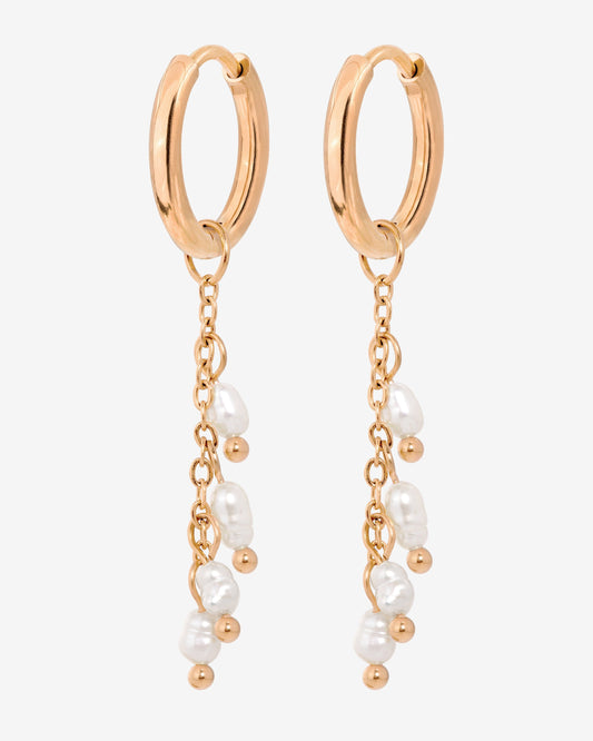 Pearl Chain Hoop Set Small Roségold