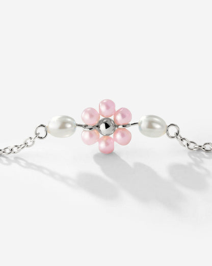 Pretty Pink Daisy Necklace Silber