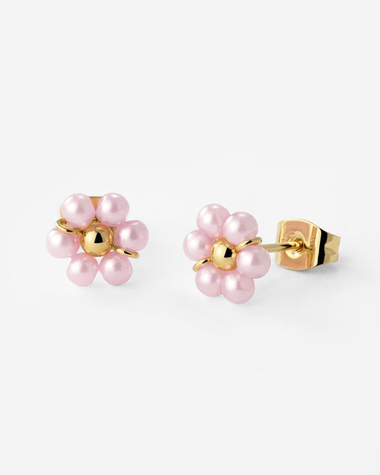 Pretty Pink Daisy Studs Gold