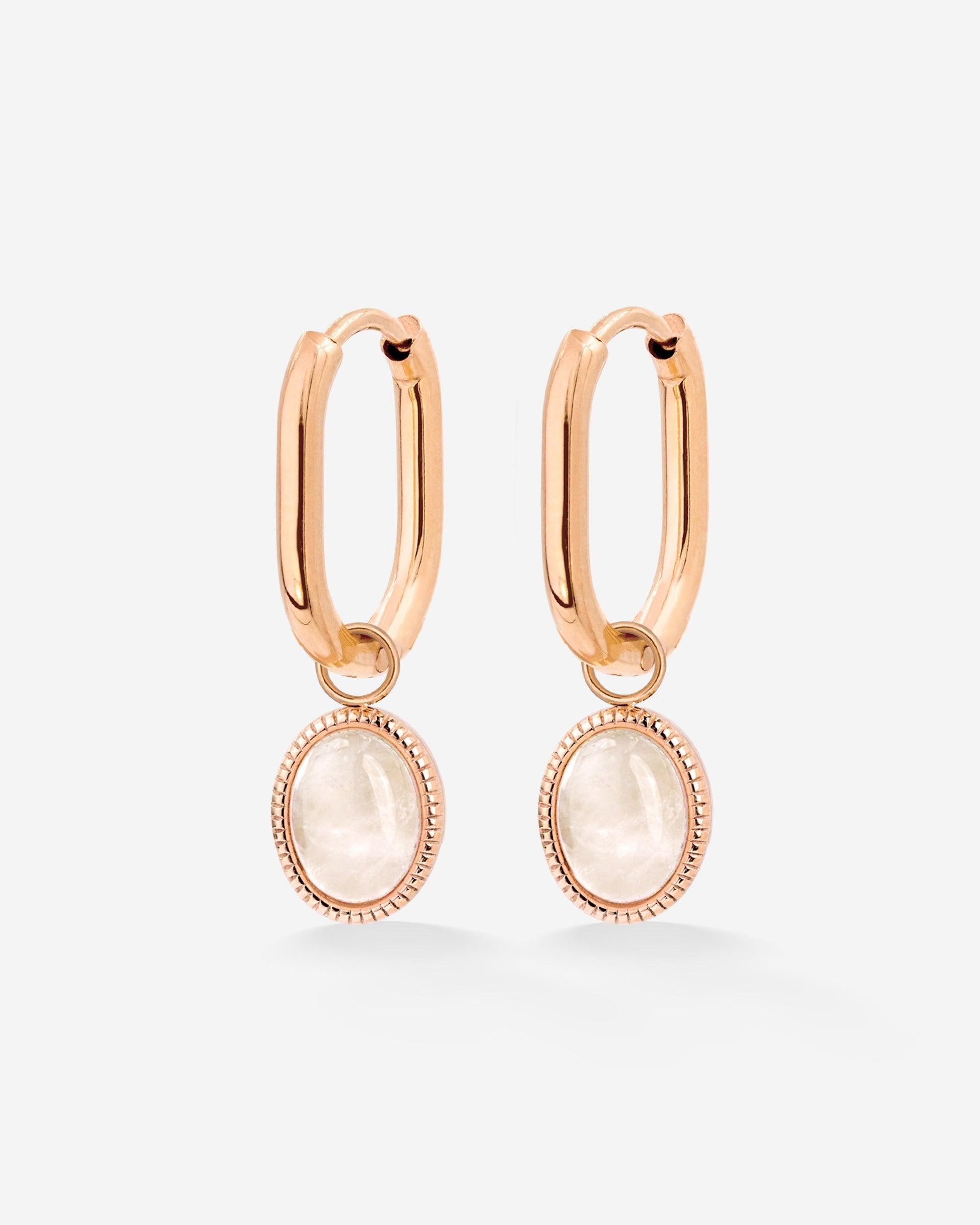 Blush Quartz Oval Hoop Set Baby Roségold