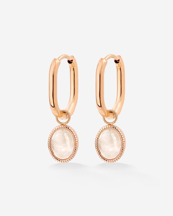 Blush Quartz Oval Hoop Set Baby Roségold