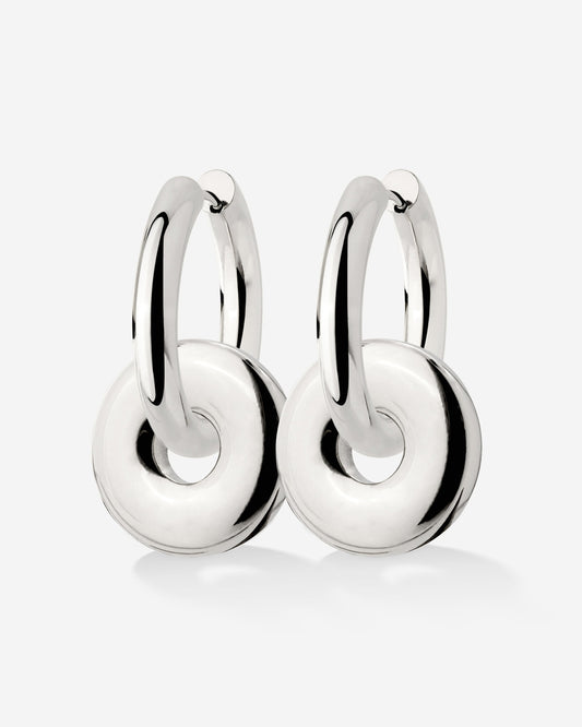 Chunky Sleek Donut Hoop Set Medium Argento