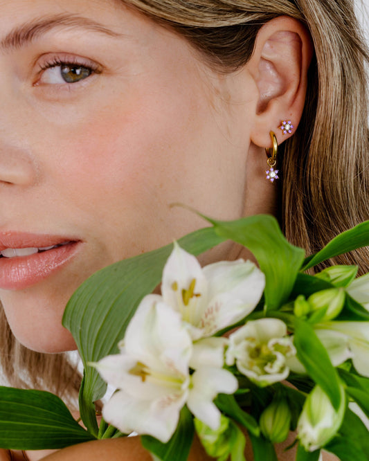 Sparkling Purple Petal Studs Gold