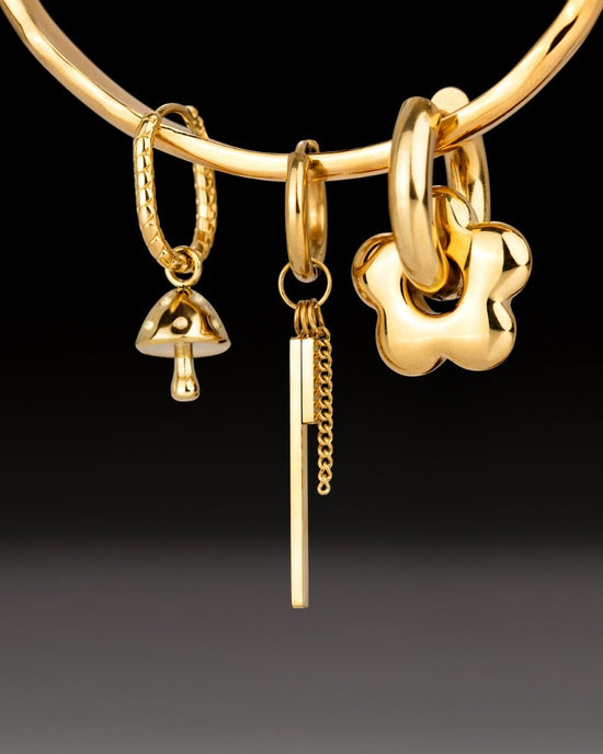 Cute Mushroom Twisted Oval Hoop Set Baby Gold