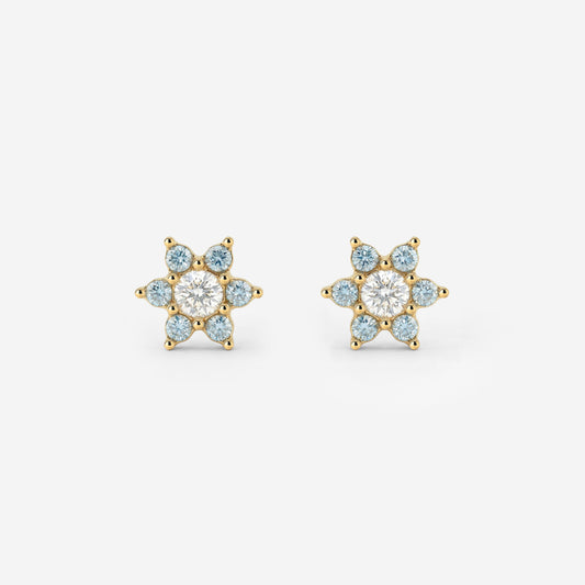Sparkling Blue Petal Studs Gold