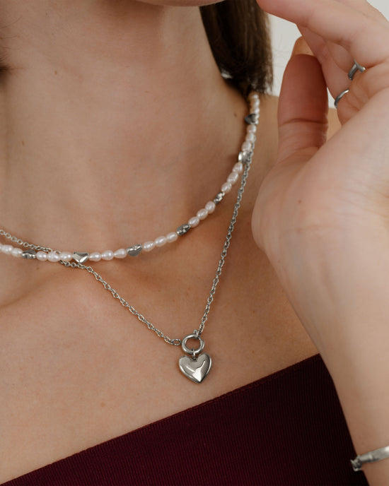 Lovely Heart Classic Chain Necklace Set Silber